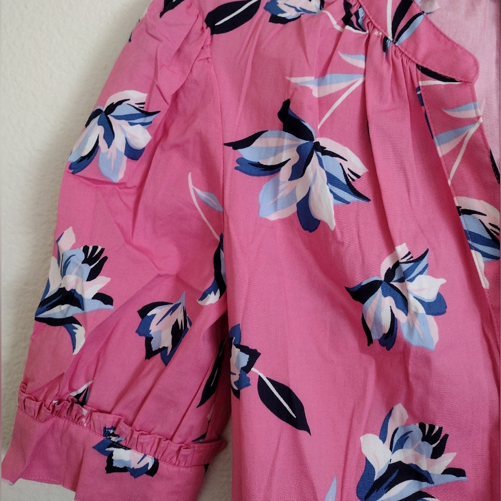 Draper James Tiered Floral Pink Cotton Spandex Button Up Dress Size XS - Picture 7 of 10